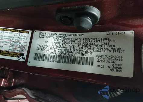 2005 Toyota 4Runner Sr5 Sport V6 z USA, uszkodzony, nr VIN JTEBU14R258030911